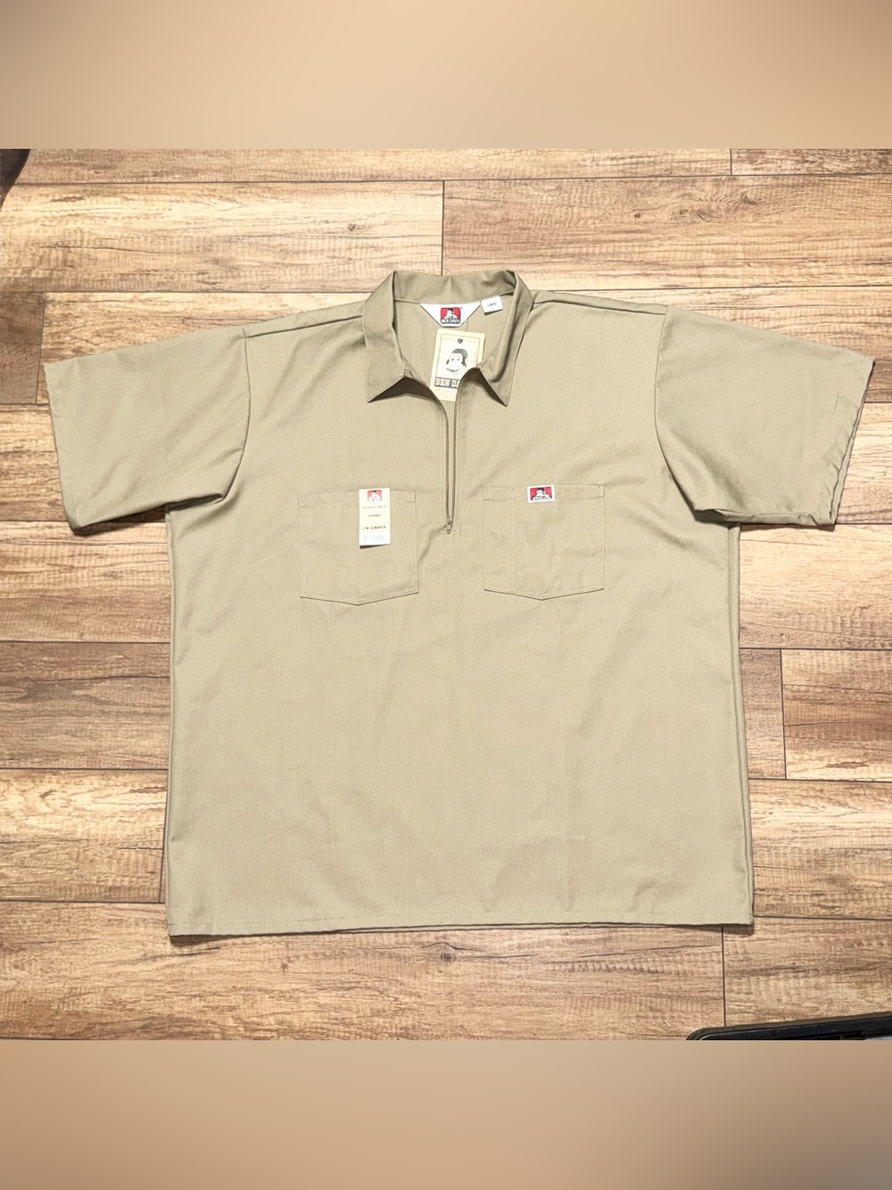 Ben Davis 1/4 Zip Khaki Oversized Baggy Skater Workwear Vintage Shirt Mens 2XL